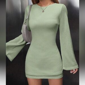 Green Knit Open Back Dress